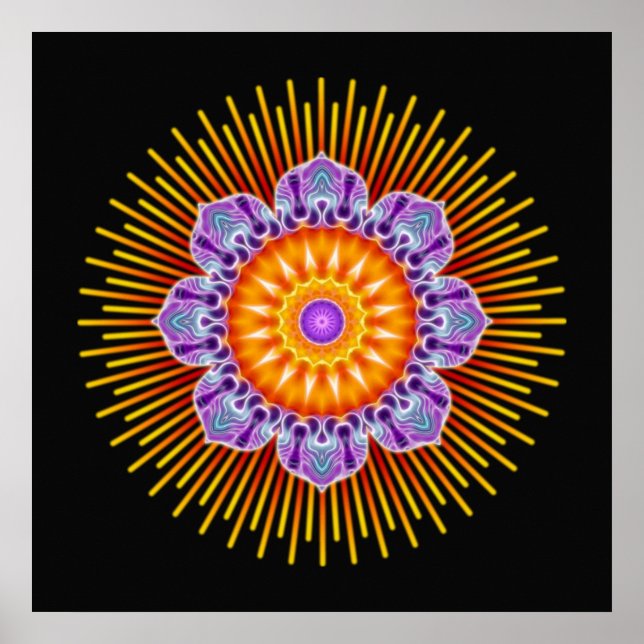 Mandala-Gelbviolett | schwarz Poster (Vorne)