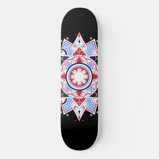 Mandala Geometric Abstrakt Pattern Blau Schwarz Skateboard (Vorderseite)