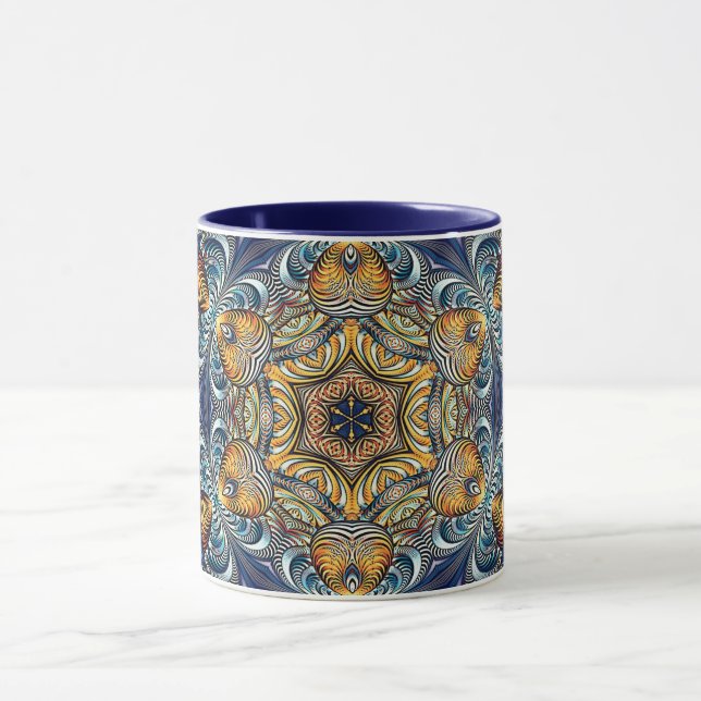 Mandala Geometric Rosette Fraktal Retro Hippie Tas Tasse (Zentrum)
