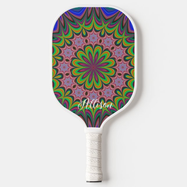 Mandala Geometric Rosette Retro Hippie Pickleball Schläger (Vorderseite)