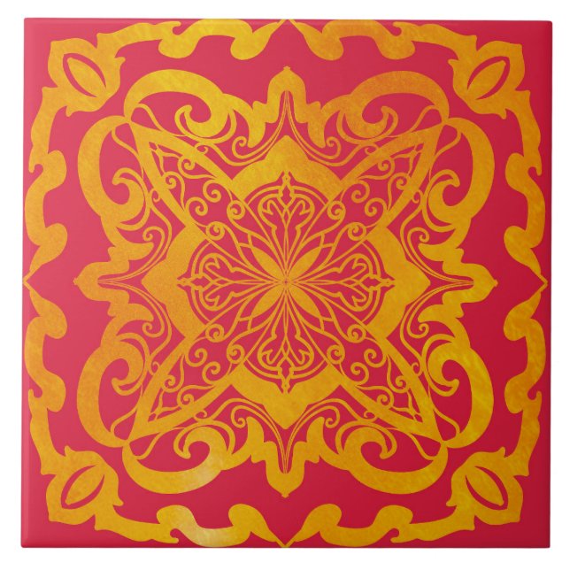 Mandala, Gold, Barock, elegante Keramik Fliese (Vorderseite)