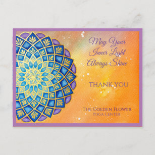 Mandala Gold Blue Lila Blume Yoga Business Postkarte