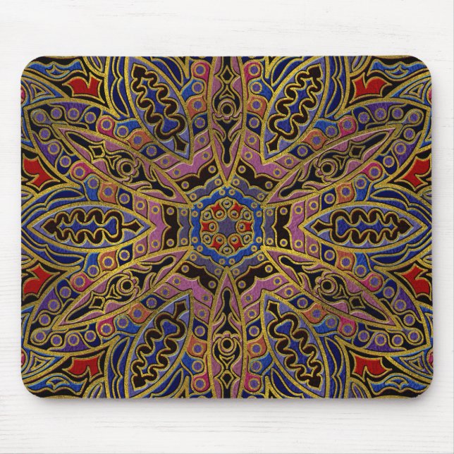 Mandala-Gold geprägt auf Imitat-Leder Mousepad (Vorne)