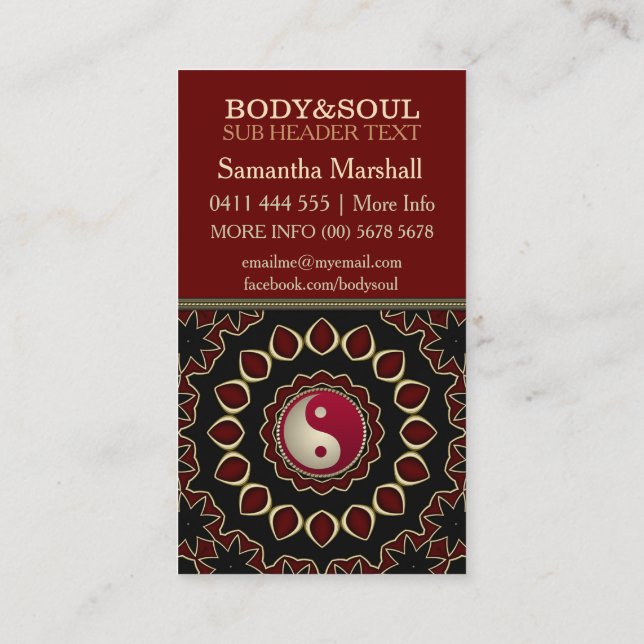 Mandala Gold Red YinYang New Age Business Cards Visitenkarte (Rückseite)