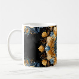 Mandala Gold & Silver Blue Leaf Kaffeetasse
