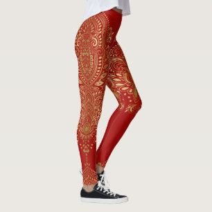 Mandala, Gold und Rot Leggings