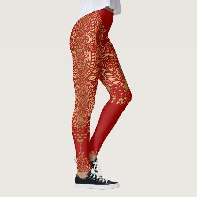 Mandala, Gold und Rot Leggings (Rechts)