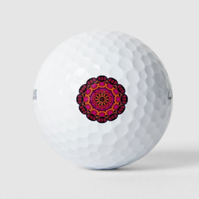 Mandala Golf Balls - Rosa, Rot, Lila und Orange Golfball (Vorderseite)