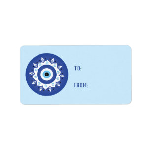 Mandala Greek Evil Eye Blue White Adressaufkleber