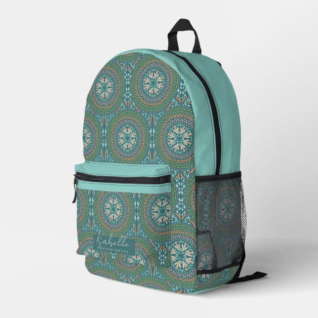 Mandala Green Bedruckter Rucksack (Rückseitige Ecke Rechts)