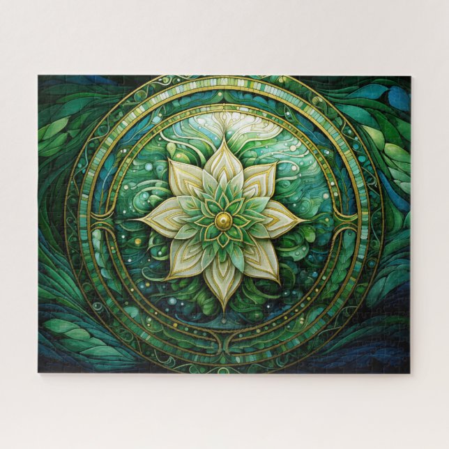 Mandala Green Blue Gold Puzzle (Horizontal)