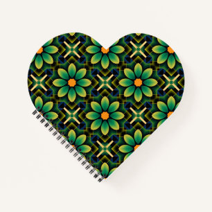 Mandala Green und Yellow Floral Geometric Pattern Notizbuch