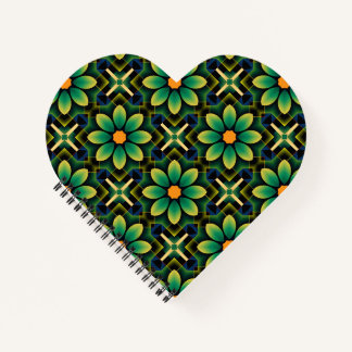 Mandala Green und Yellow Floral Geometric Pattern Notizbuch