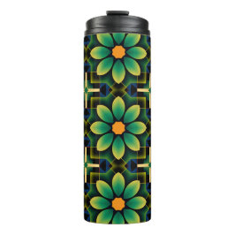 Mandala Green und Yellow Floral Geometric Pattern Thermosbecher
