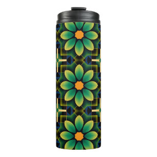 Mandala Green und Yellow Floral Geometric Pattern Thermosbecher