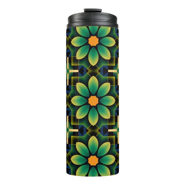 Mandala Green und Yellow Floral Geometric Pattern Thermosbecher (Vorderseite)