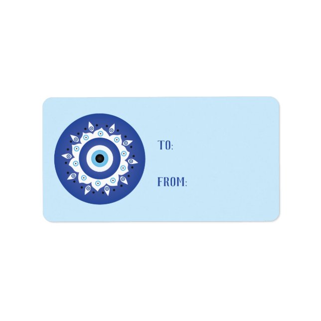 Mandala Griechisch Evil Eye Blue White Adressaufkleber (Vorne)