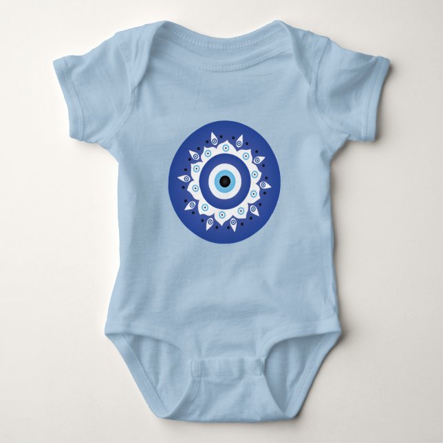Mandala Griechisch Evil Eye Blue White Baby Strampler (Vorderseite)