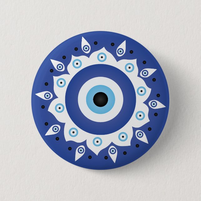 Mandala Griechisch Evil Eye Blue White Button (Vorderseite)