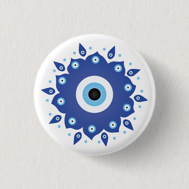 Mandala Griechisch Evil Eye Blue White Button (Vorderseite)