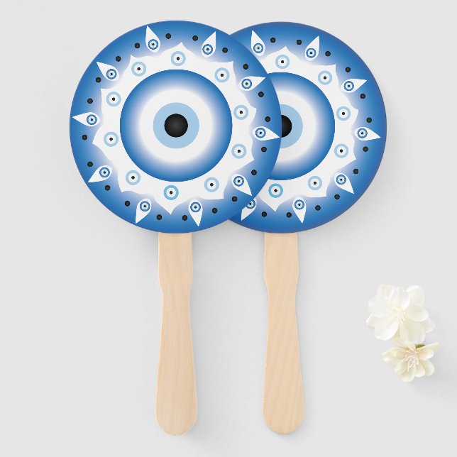 Mandala Griechisch Evil Eye Blue White Fächer (Vorne und Hinten)