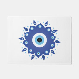 Mandala Griechisch Evil Eye Blue White Fußmatte