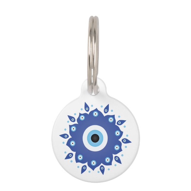 Mandala Griechisch Evil Eye Blue White Haustiermarke (Vorderseite)