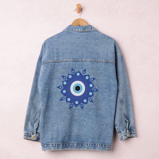 Mandala Griechisch Evil Eye Blue White Jeansjacke (Hangar)