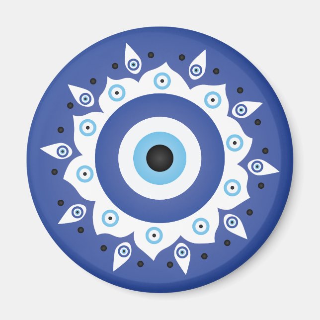 Mandala Griechisch Evil Eye Blue White Magnet (Vorne)