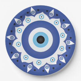 Mandala Griechisch Evil Eye Blue White Pappteller