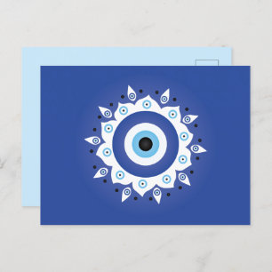 Mandala Griechisch Evil Eye Blue White Postkarte