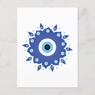 Mandala Griechisch Evil Eye Blue White Postkarte