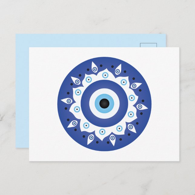 Mandala Griechisch Evil Eye Blue White Postkarte (Vorne/Hinten)
