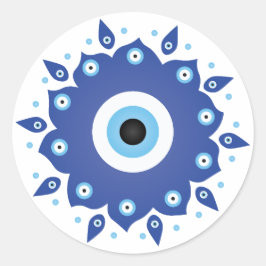 Mandala Griechisch Evil Eye Blue White Runder Aufkleber