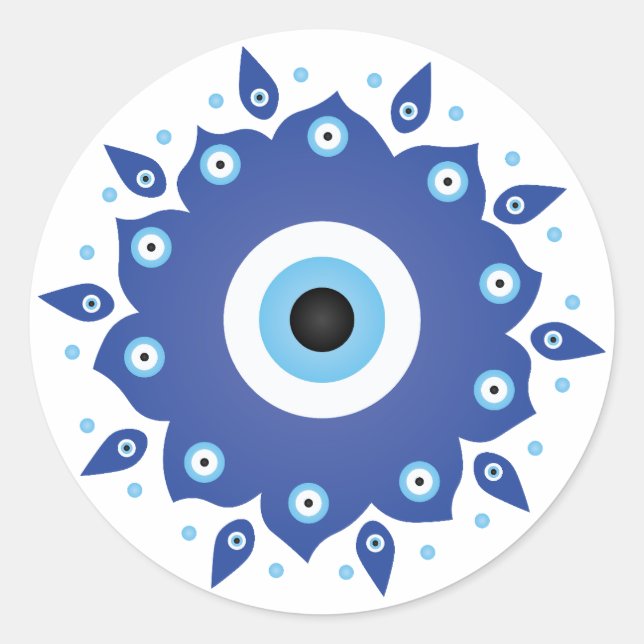Mandala Griechisch Evil Eye Blue White Runder Aufkleber (Vorderseite)