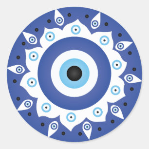 Mandala Griechisch Evil Eye Blue White Runder Aufkleber