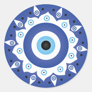 Mandala Griechisch Evil Eye Blue White Runder Aufkleber