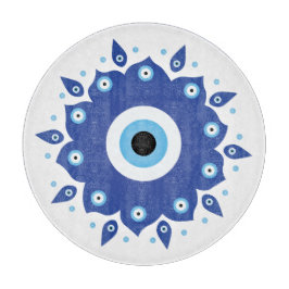 Mandala Griechisch Evil Eye Blue White Schneidebrett