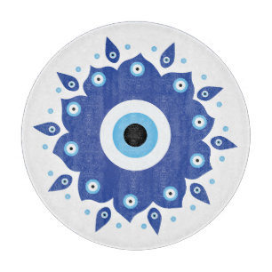 Mandala Griechisch Evil Eye Blue White Schneidebrett