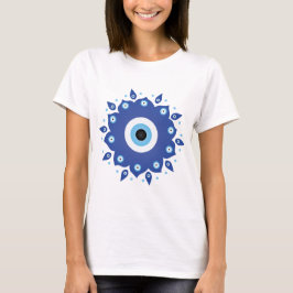 Mandala Griechisch Evil Eye Blue White T-Shirt