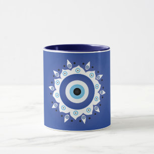 Mandala Griechisch Evil Eye Blue White Tasse