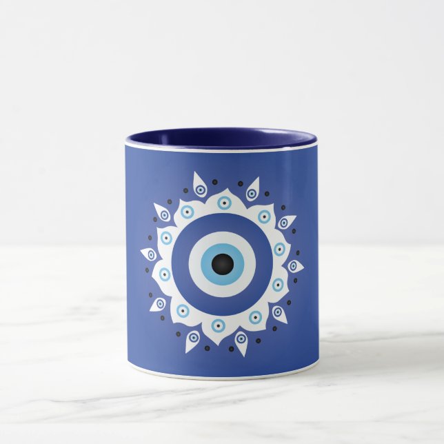 Mandala Griechisch Evil Eye Blue White Tasse (Zentrum)