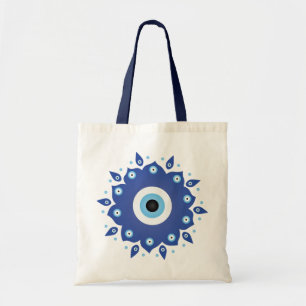 Mandala Griechisch Evil Eye Blue White Tragetasche