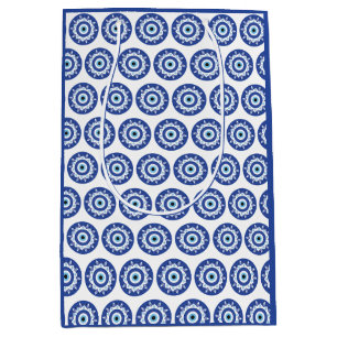Mandala Griechisch Evil Eye Pattern Blau Weiß Mittlere Geschenktüte