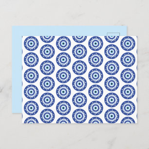 Mandala Griechisch Evil Eye Pattern Blau Weiß Postkarte
