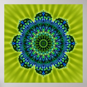 Mandala grün blau hellgrüne Blume Poster