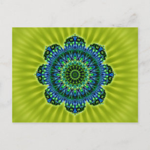 Mandala grün blau   hellgrüne Blume Postkarte