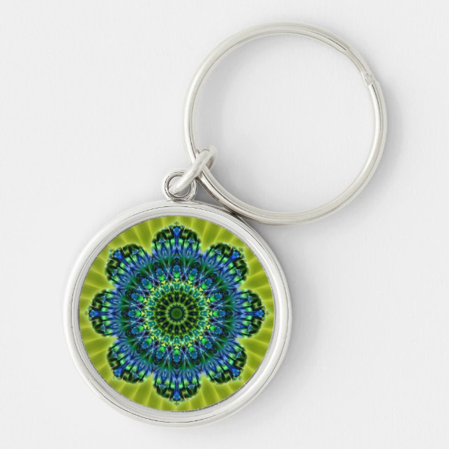 Mandala grün blau | hellgrüne Blume Schlüsselanhänger (Vorne)