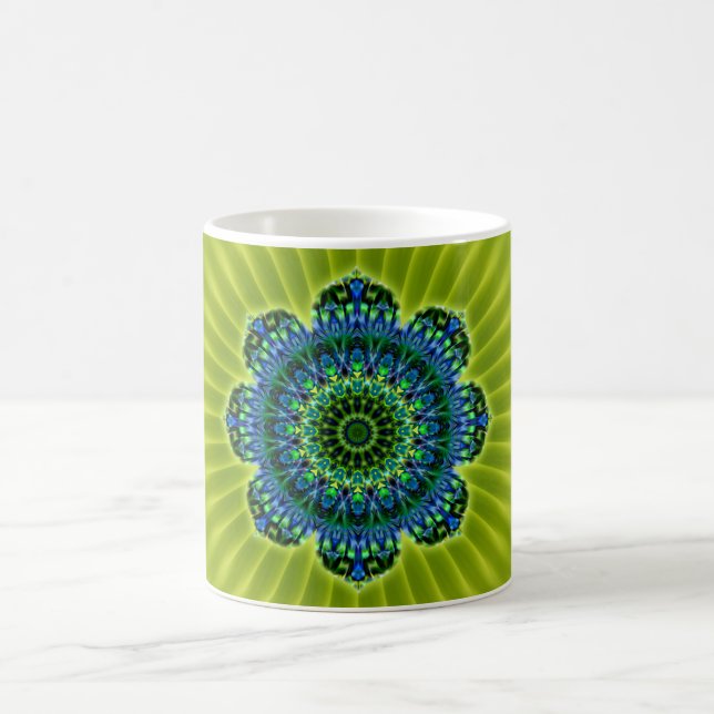 Mandala grün blau | hellgrüne Blume Tasse (Mittel)