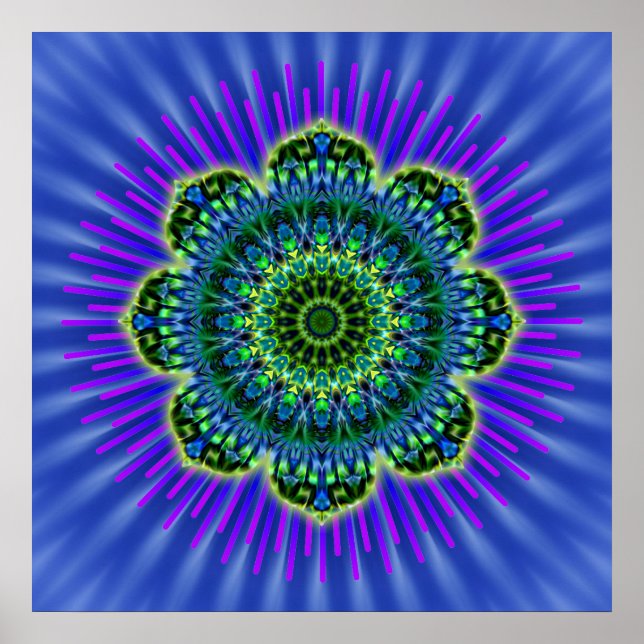 Mandala grün blau | Königliche Blume Poster (Vorne)